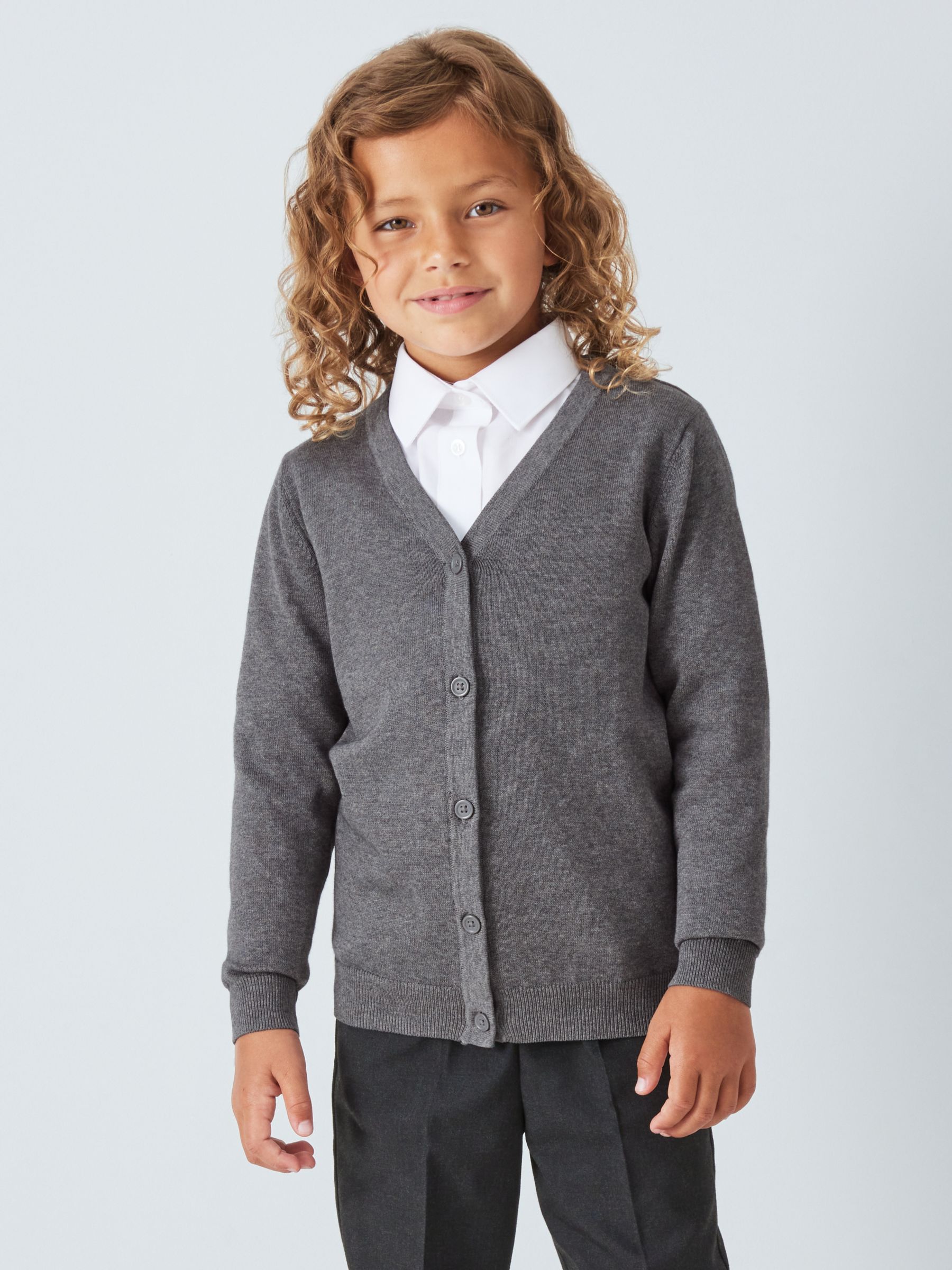 John Lewis ANYDAY Unisex Cotton School Cardigan, Pack of 2, Grey Charcoal, 38