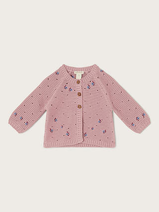 Monsoon Baby Pointelle Flower Cardigan, Lilac