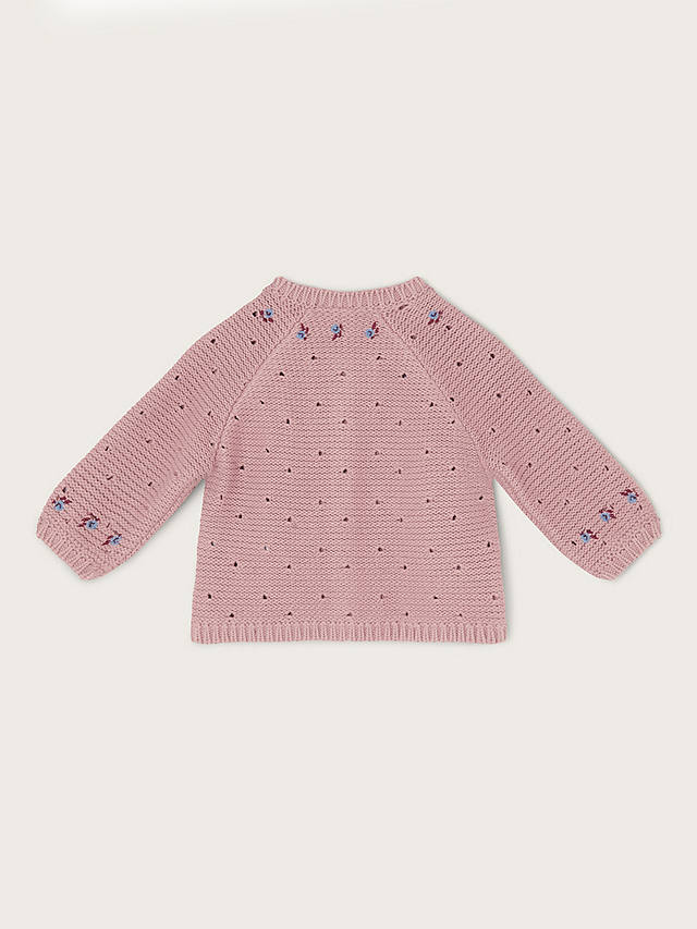 Monsoon Baby Pointelle Flower Cardigan, Lilac
