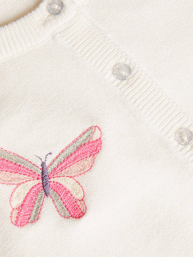 Monsoon Baby Cotton Butterfly Cardigan, Ivory