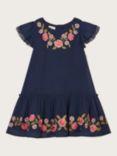 Monsoon Baby Mariella Embroidered Tiered Dress, Navy