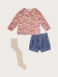 Monsoon Baby Ditsy Floral Top, Shorts & Leggings Set, Pink