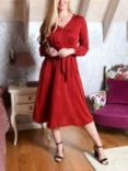 Yumi Satin Dash Print Midi Dress, Red