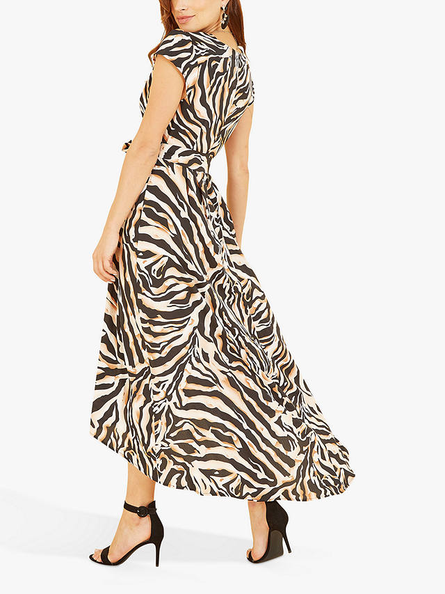Mela London Zebra Print Dipped Hem Wrap Dress, Black