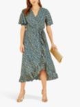 Yumi Leopard Foil Print Wrap Midi Dress, Teal