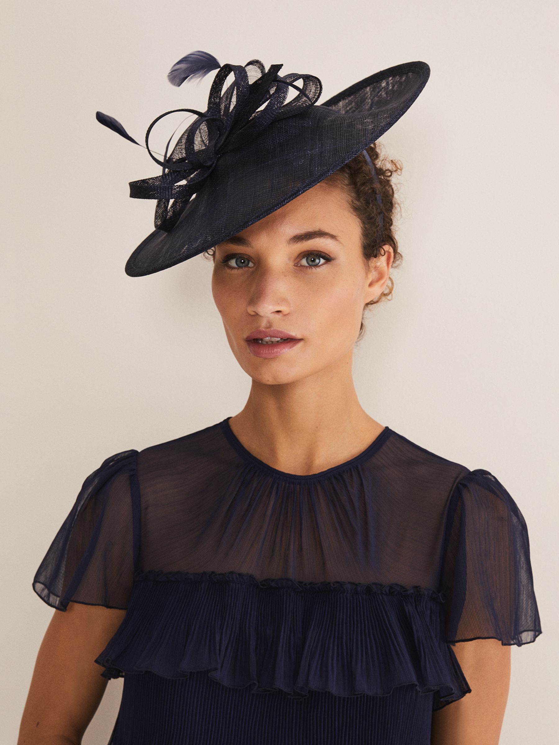 Phase Eight Bow And Feather Disc Fascinator, Navy at John Lewis & Partners