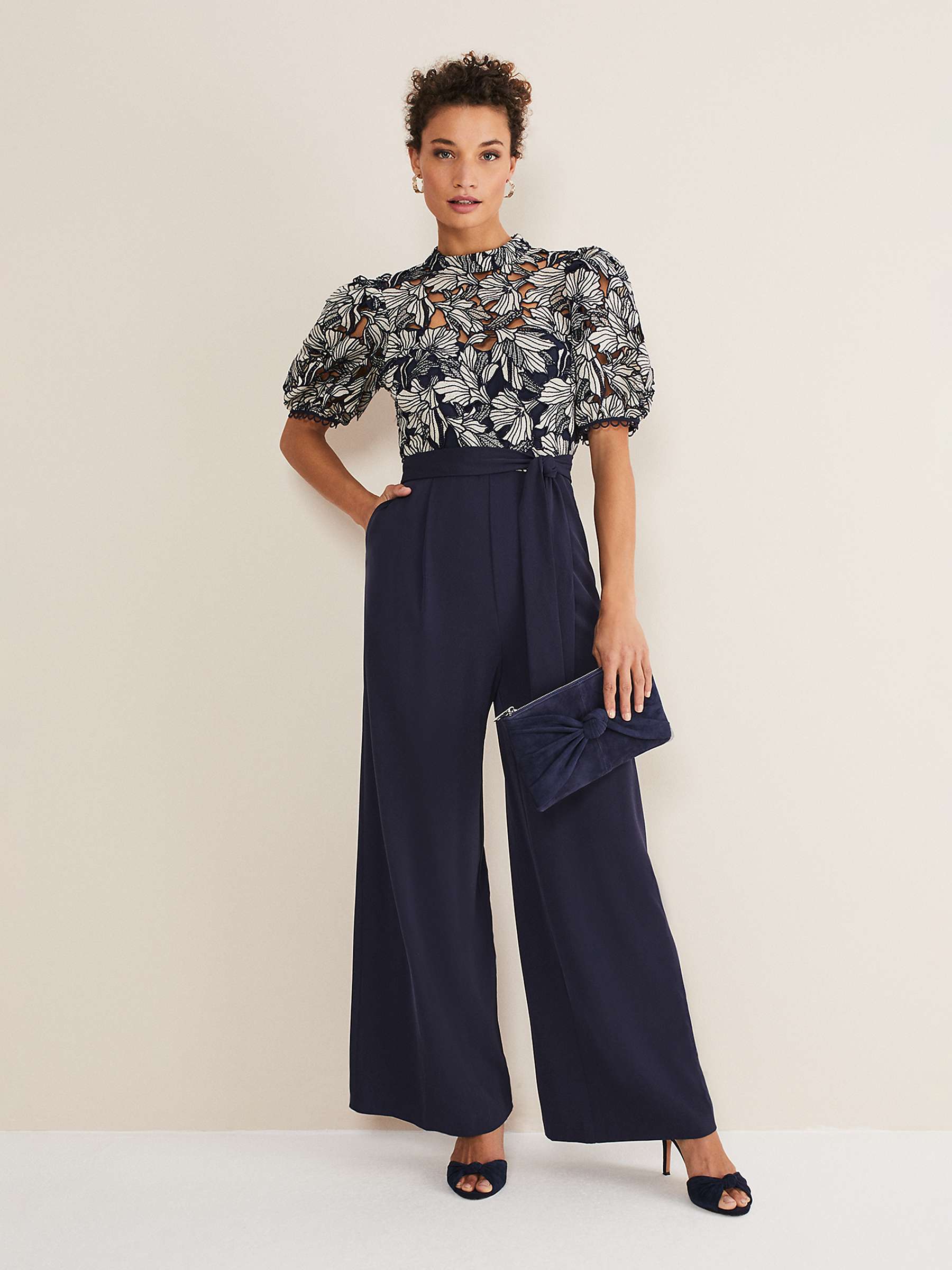 Buy Phase Eight Caitlin Lace Bodice Wide Leg Jumpsuit, Navy/Ivory Online at johnlewis.com