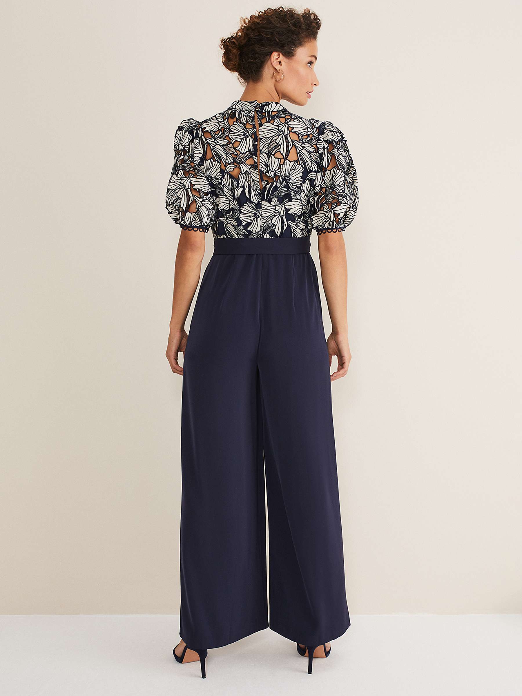 Buy Phase Eight Caitlin Lace Bodice Wide Leg Jumpsuit, Navy/Ivory Online at johnlewis.com