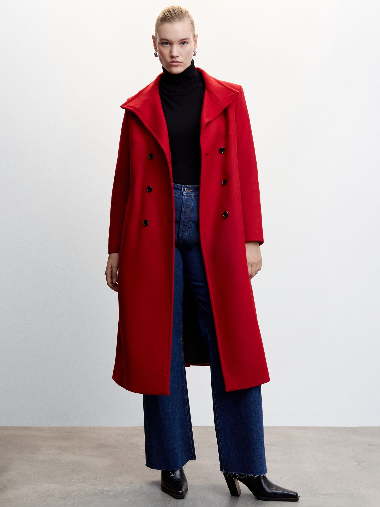 Mango Sirenita Plain Wool Rich Coat, Red, XXS