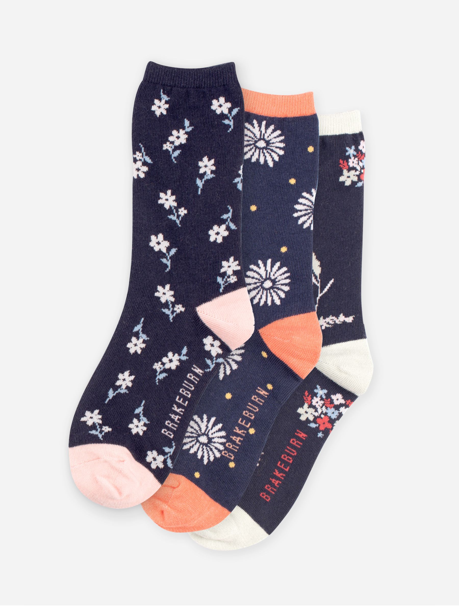 Brakeburn Floral Print Organic Cotton Blend Socks, Pack of 3, Multi at ...