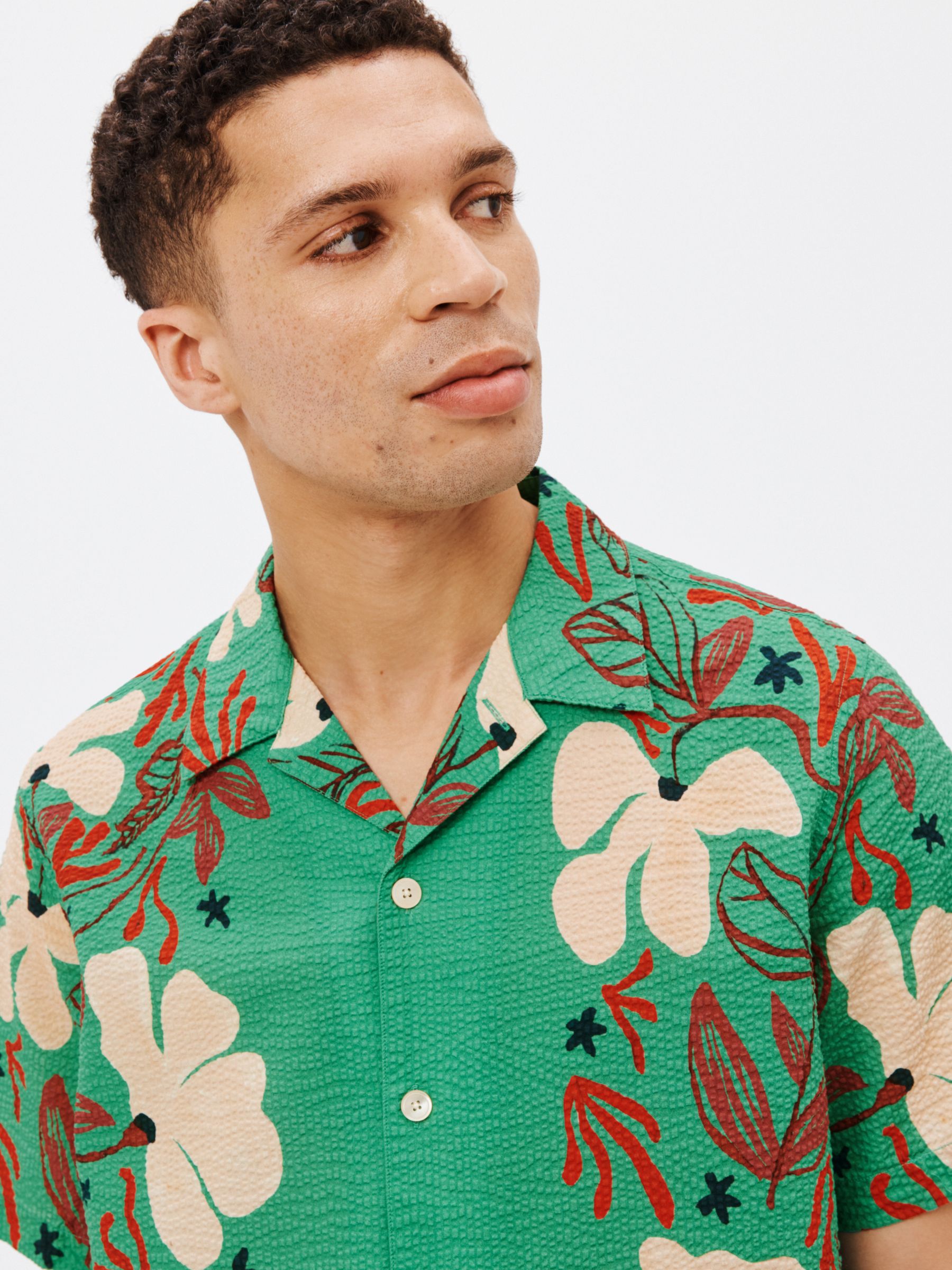 PS Paul Smith Tropical Print Revere Collar Shirt, Greens at John Lewis ...