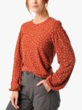 Burgs Marwood Balloon Sleeves Cotton Top, Brick Red