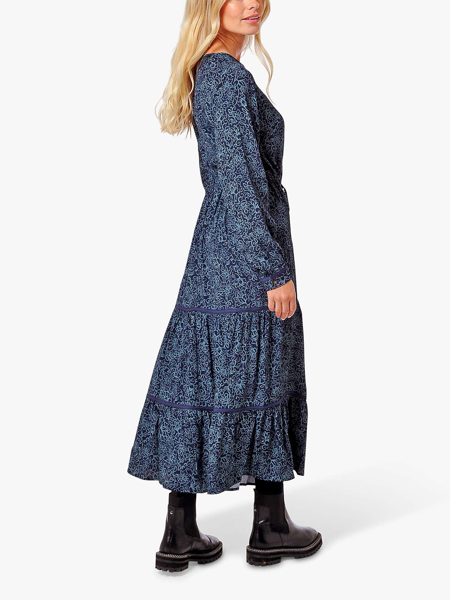 Buy Burgs Folly Printed Tiered Midi Dress, Midnight Navy Online at johnlewis.com
