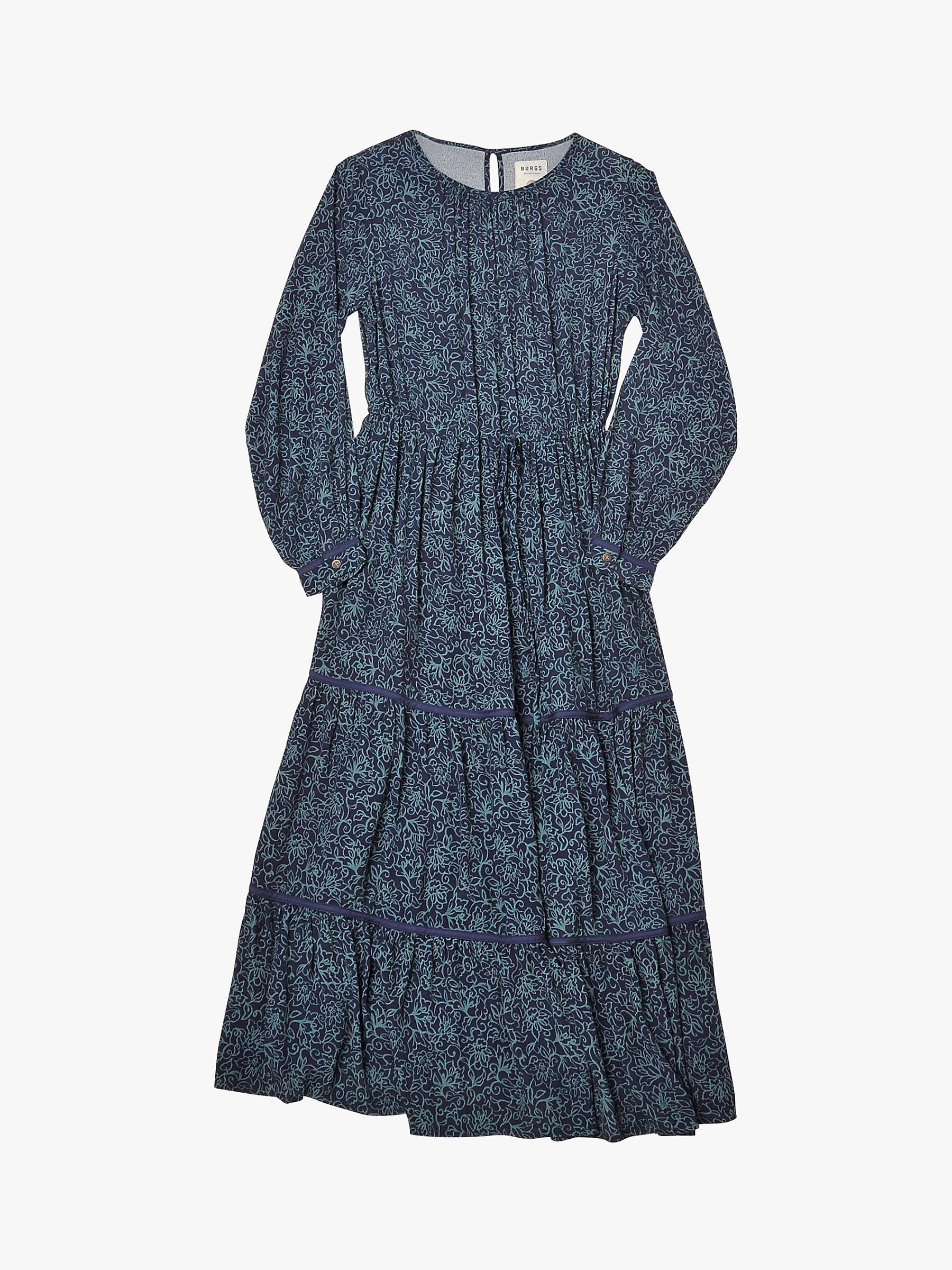 Burgs Folly Printed Tiered Midi Dress, Midnight Navy at John Lewis ...
