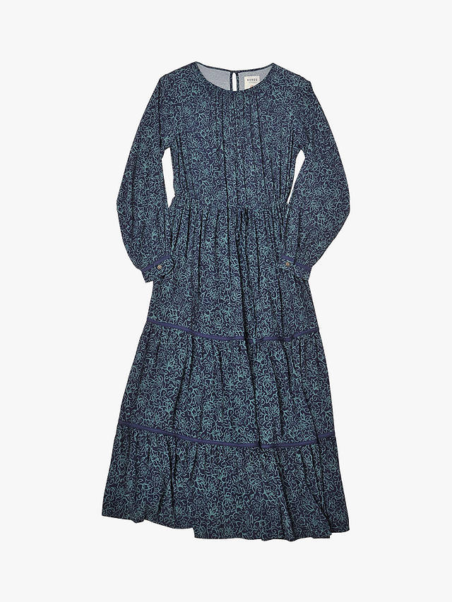 Burgs Folly Printed Tiered Midi Dress, Midnight Navy