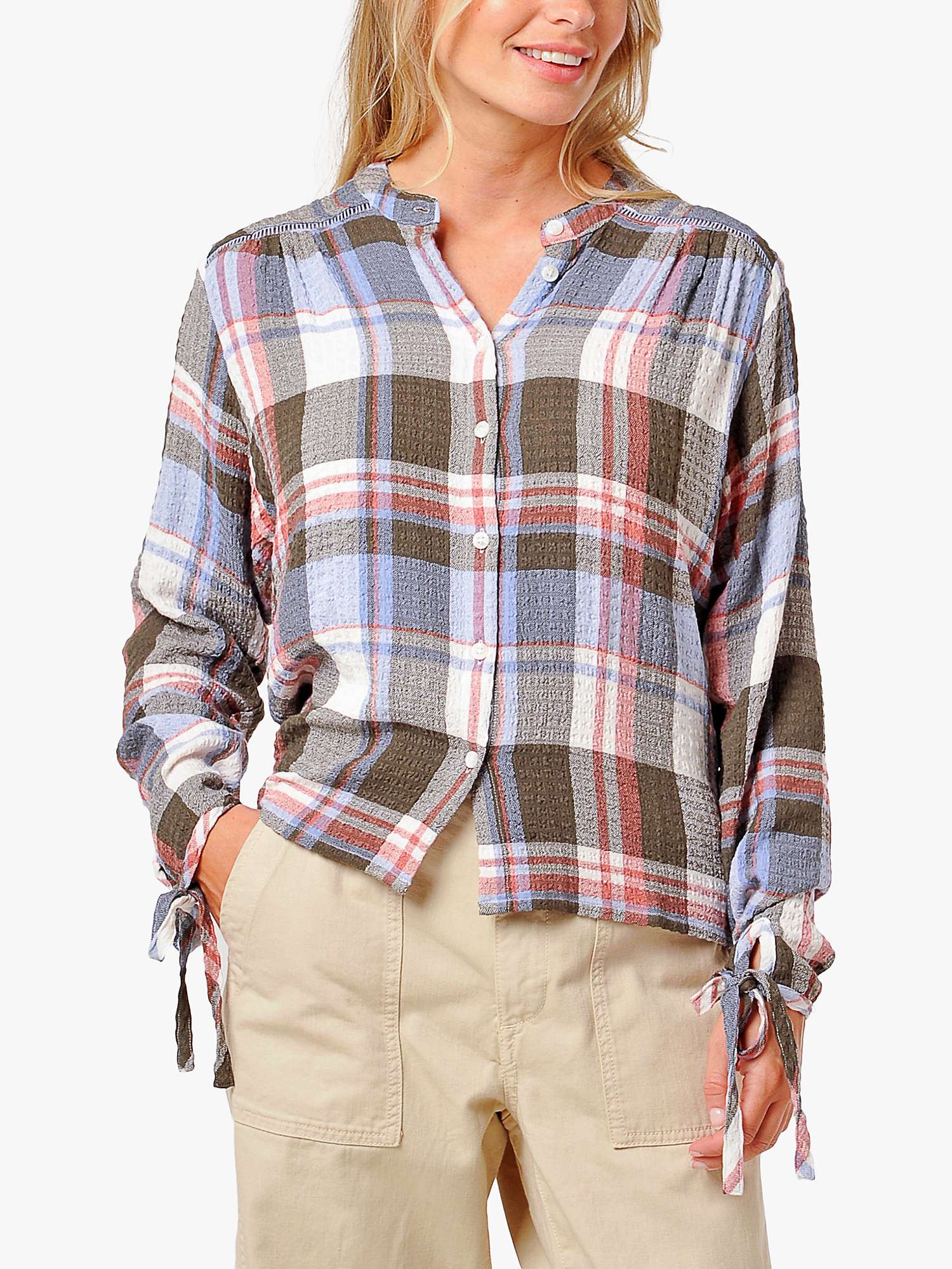 Buy Burgs Bow Textured Check Blouse, Deep Olive Green Online at johnlewis.com