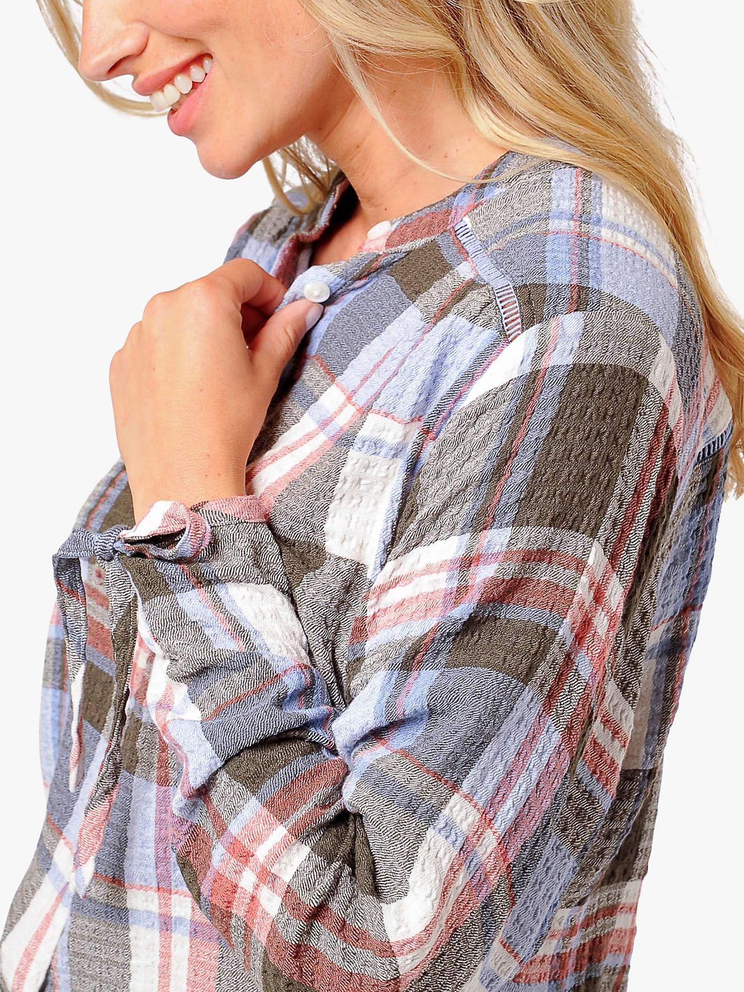 Buy Burgs Bow Textured Check Blouse, Deep Olive Green Online at johnlewis.com