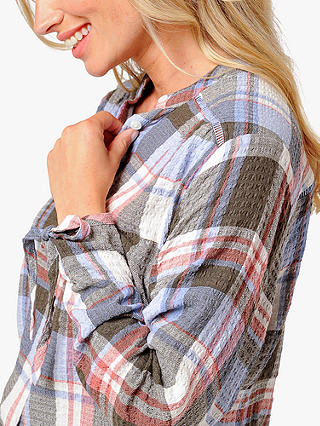 Burgs Bow Textured Check Blouse, Deep Olive Green