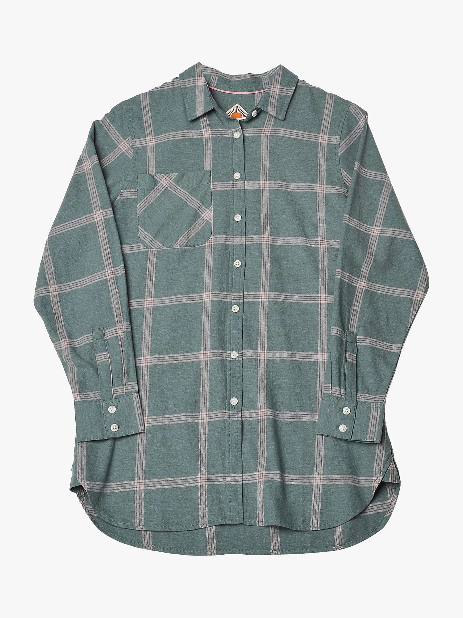 Buy Burgs Check Curved Hem Cotton Shirt, Teal Green Online at johnlewis.com