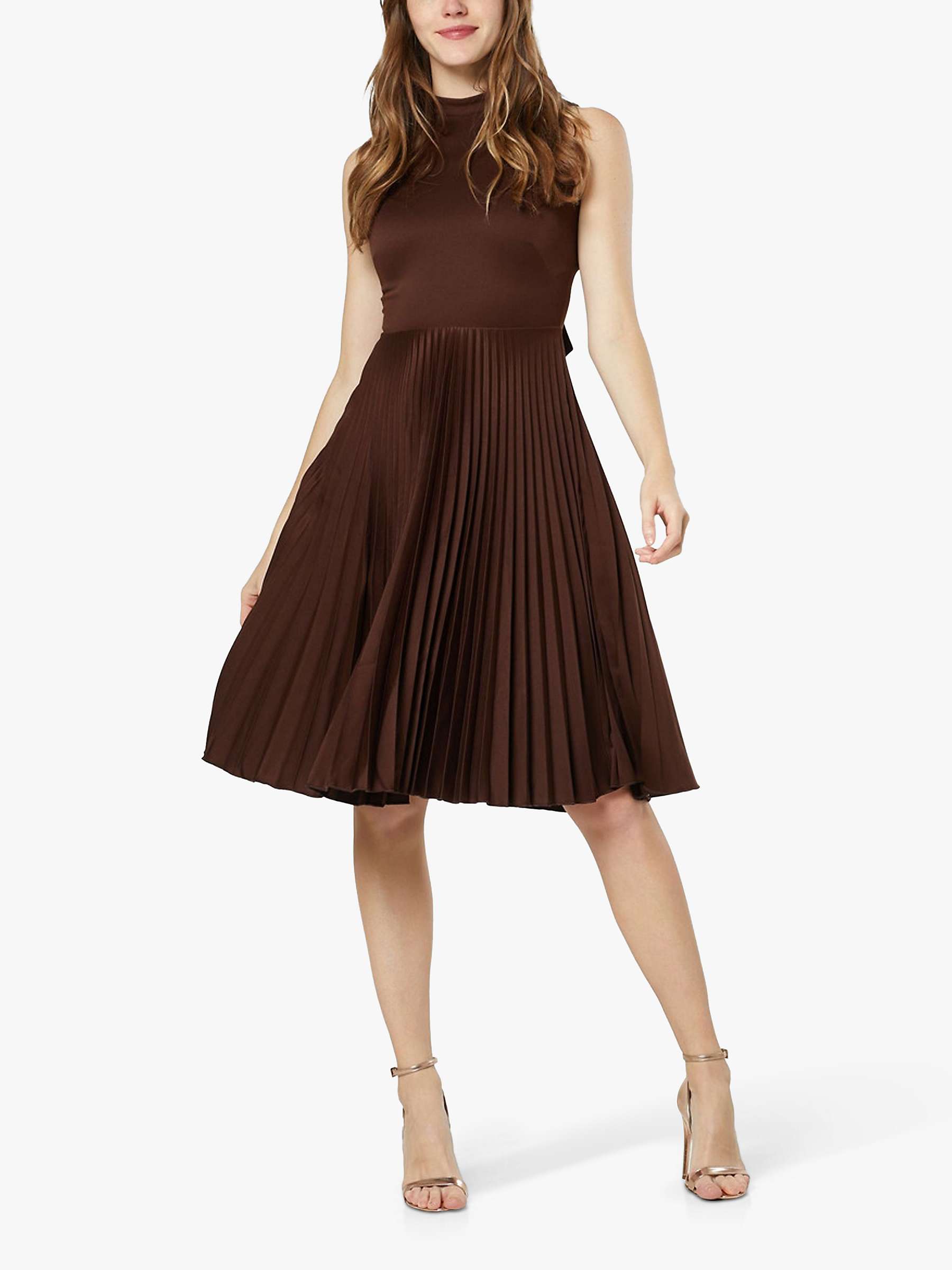 Buy Closet London Pleated Skirt Mini Dress, Chocolate Online at johnlewis.com