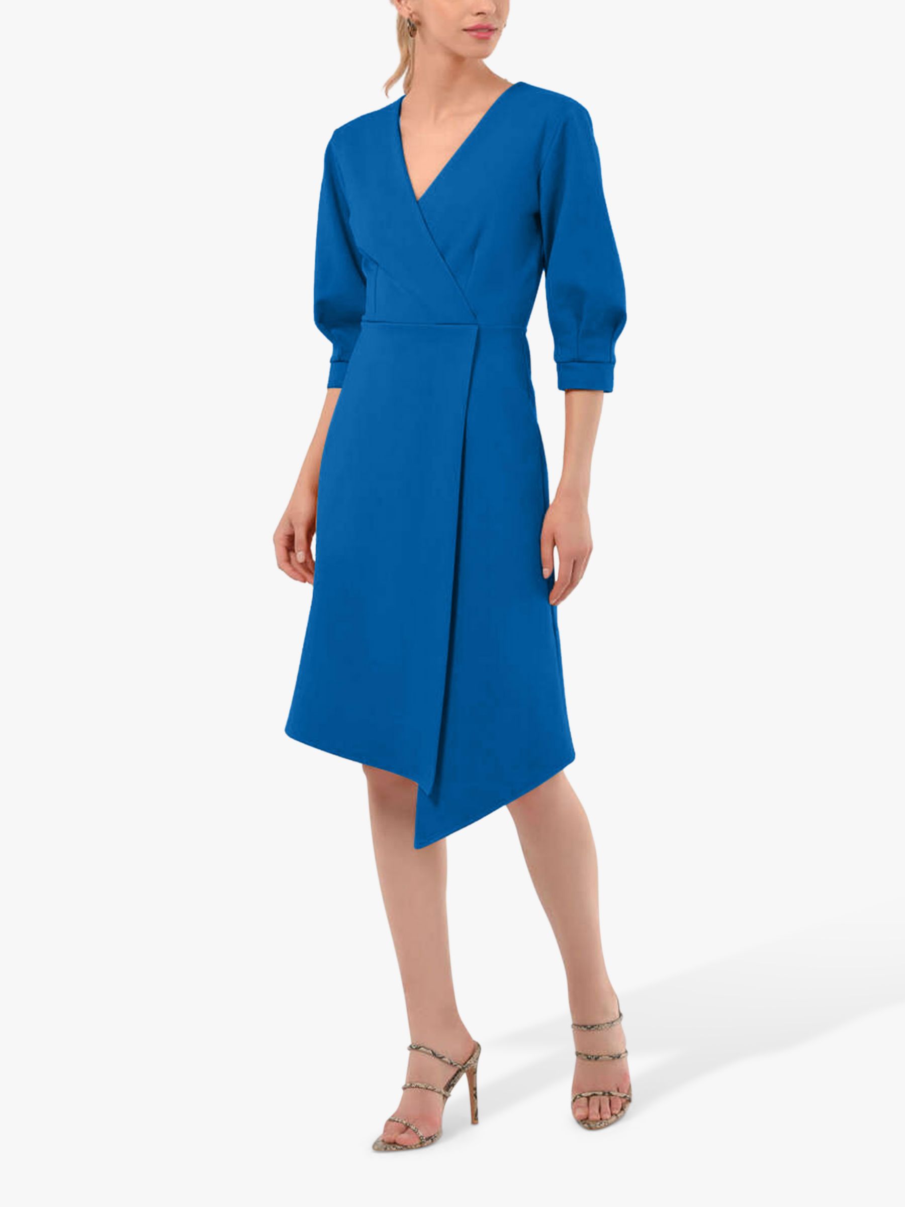 Closet London Pleated Sleeve Wrap Dress, Blue at John Lewis & Partners