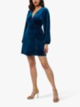 Closet London Velvet Puff Sleeve Mini Dress, Blue