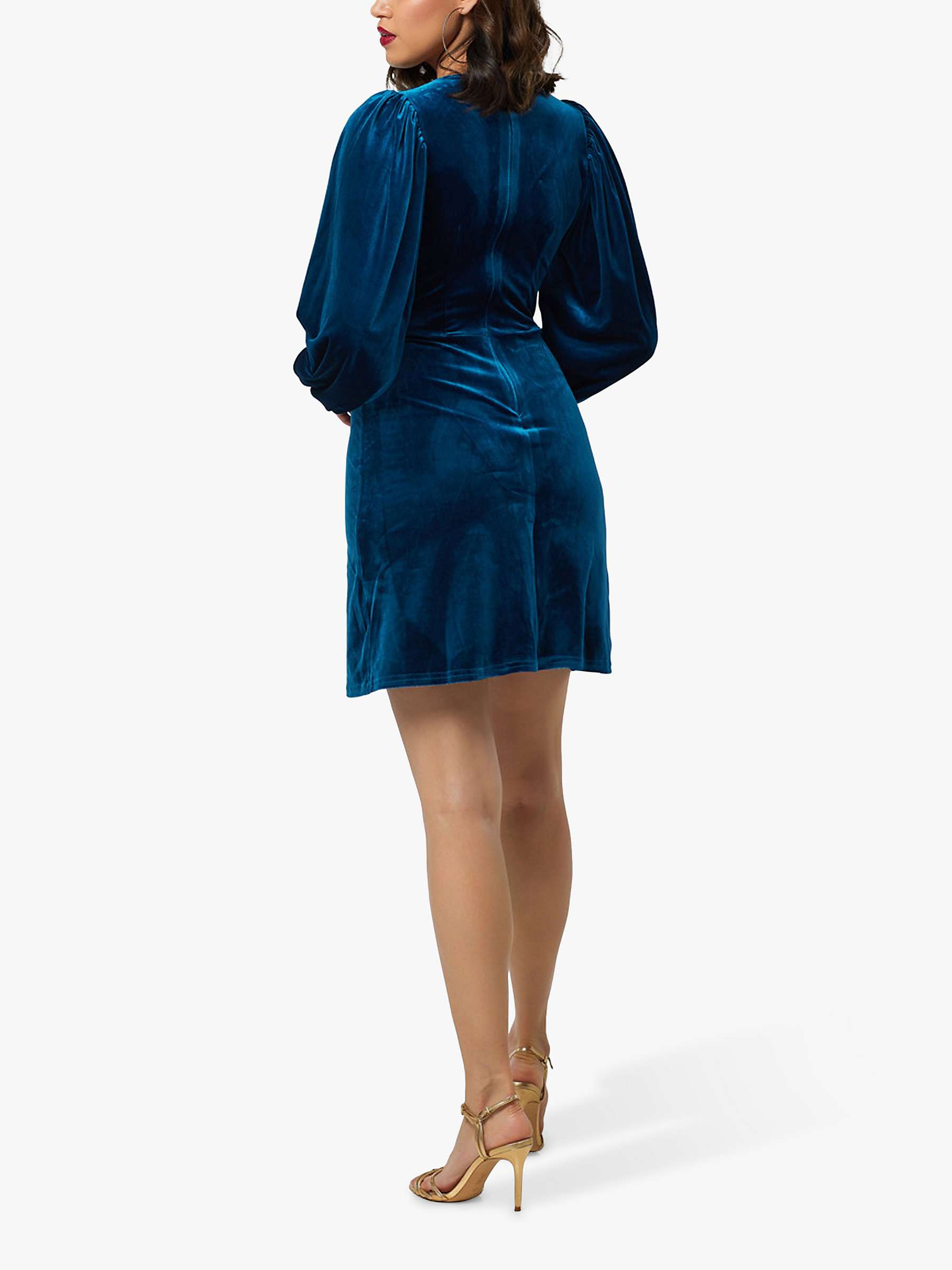 Buy Closet London Velvet Puff Sleeve Mini Dress, Blue Online at johnlewis.com