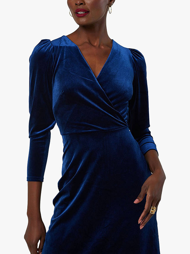 Closet London Velvet Wrap A-Line Dress, Navy