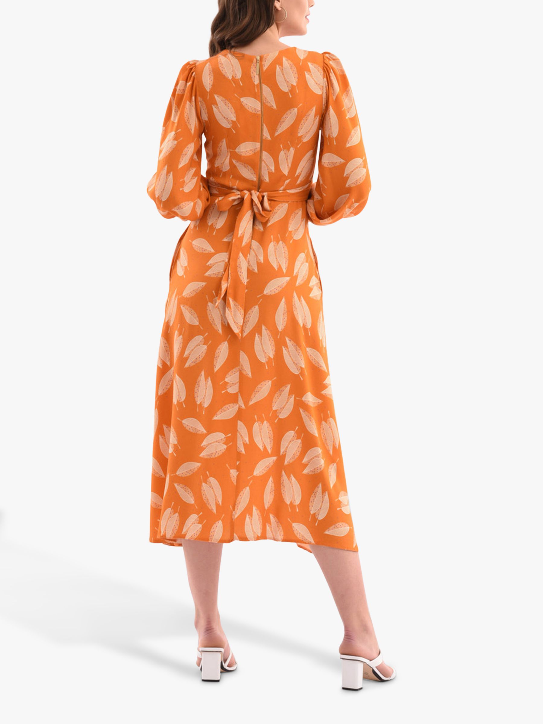 Buy Closet London Leaf Print Midi Dress, Orange Online at johnlewis.com