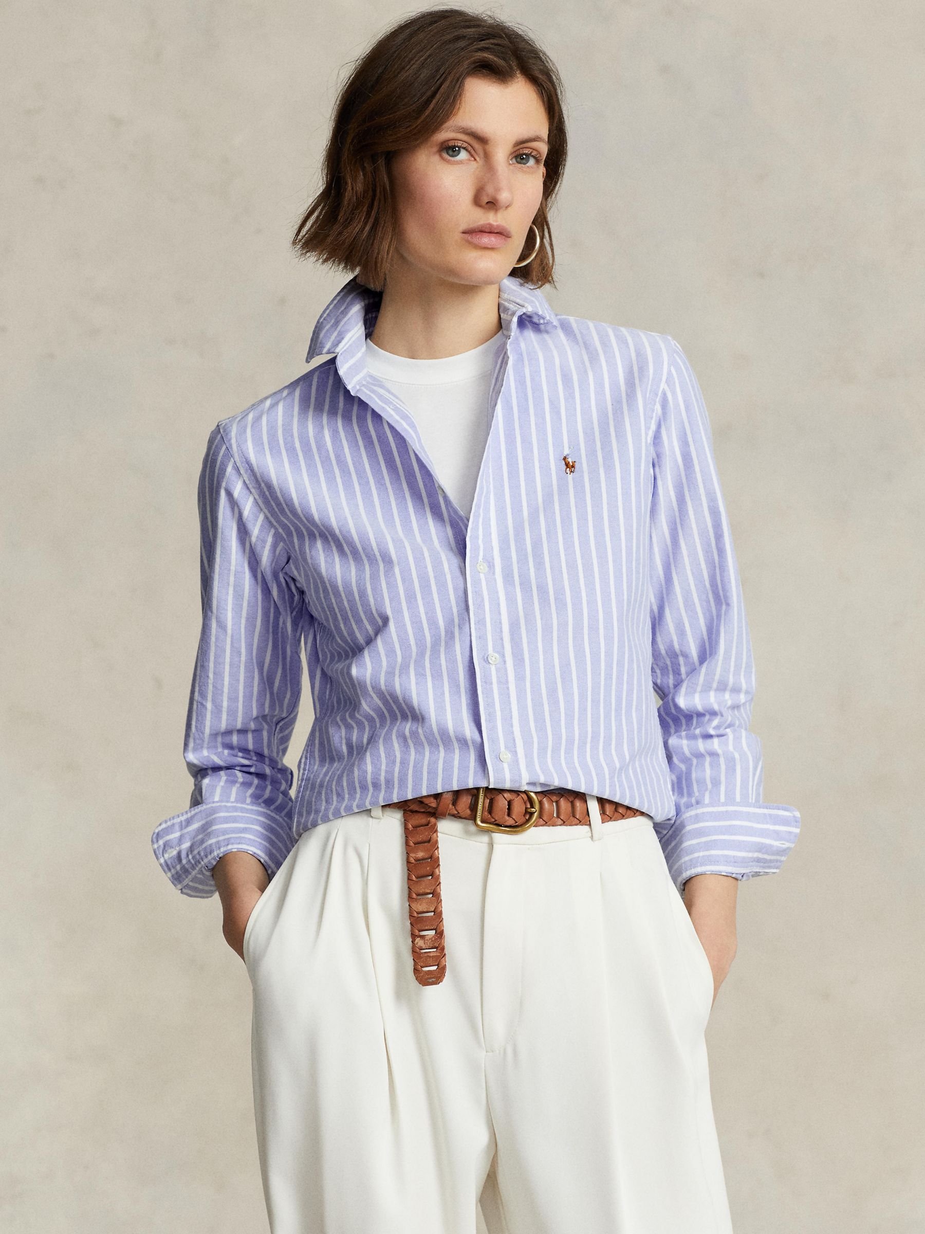 Polo Ralph Lauren Striped Cotton Shirt, Island Blue/White at John Lewis &  Partners