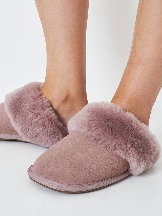 Crew Clothing Faux Fur Mule Slippers, Pastel Pink
