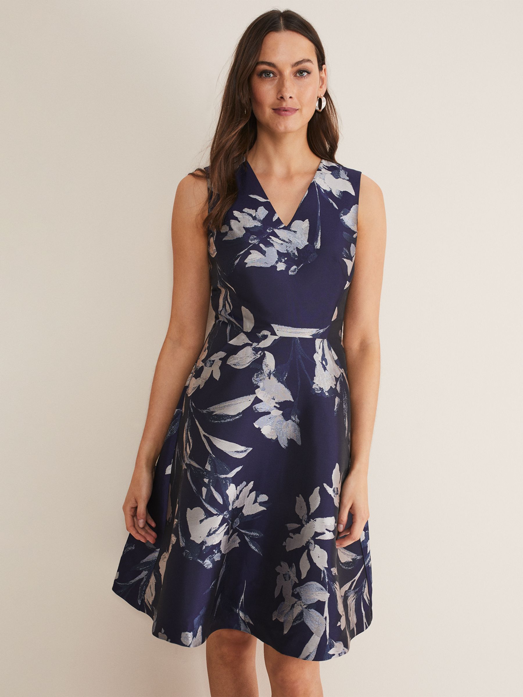 Phase Eight Cassy Floral Jacquard Dress, Navy/Multi