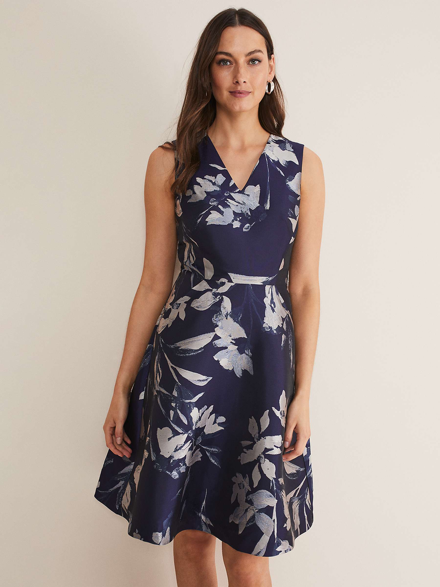 Phase Eight Cassy Floral Jacquard Dress, Navy/Multi at John Lewis ...
