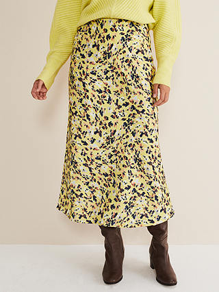 Phase Eight Blaire Floral Satin Slip Skirt, Yellow