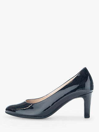 Gabor Edina Heeled Leather Court Shoes, Black Nappalack