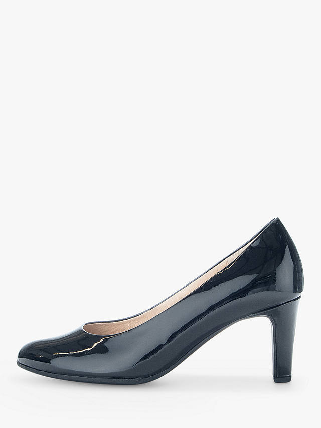 Gabor Edina Heeled Leather Court Shoes, Black Nappalack, 4.5