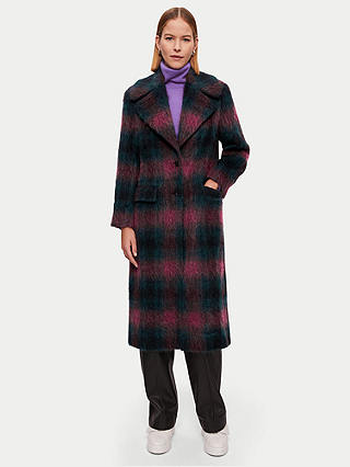 Jigsaw Ombre Check Brushed Wool Coat, Purple