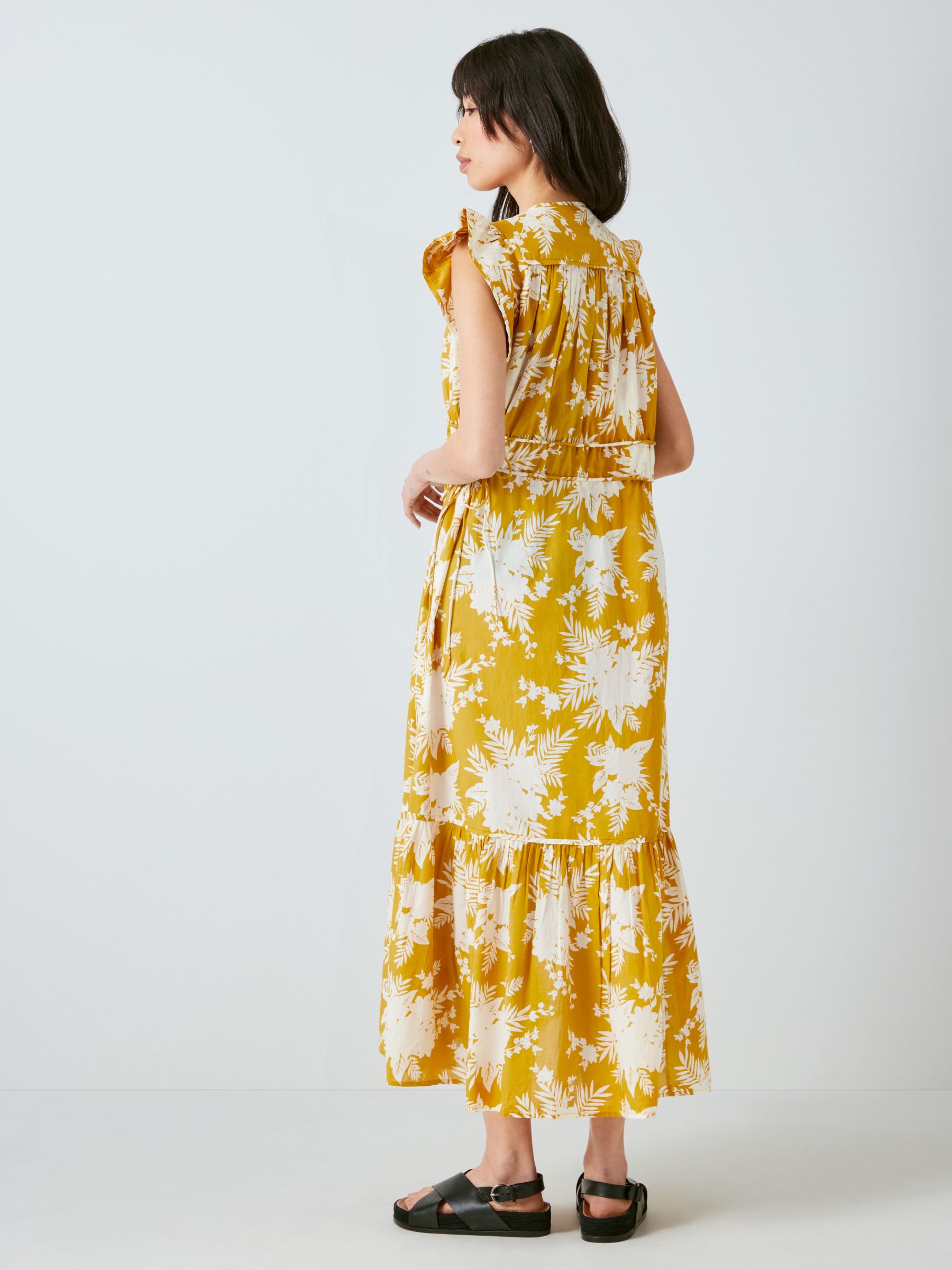 John Lewis Floral Midi Dress, Ochre, 8