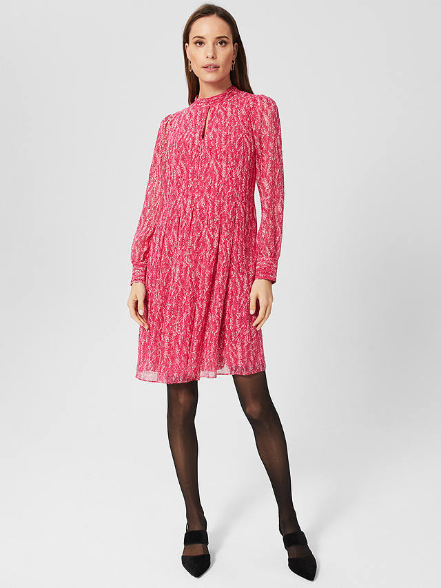 Hobbs Dominica Abstract Print Dress, Pink/Multi at John Lewis & Partners