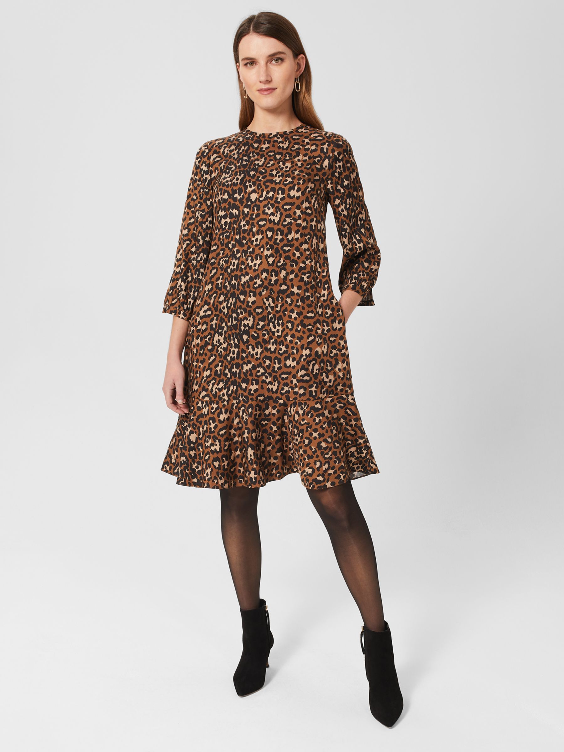 Hobbs Prim Leopard Print Dress, Brown/Multi at John Lewis & Partners