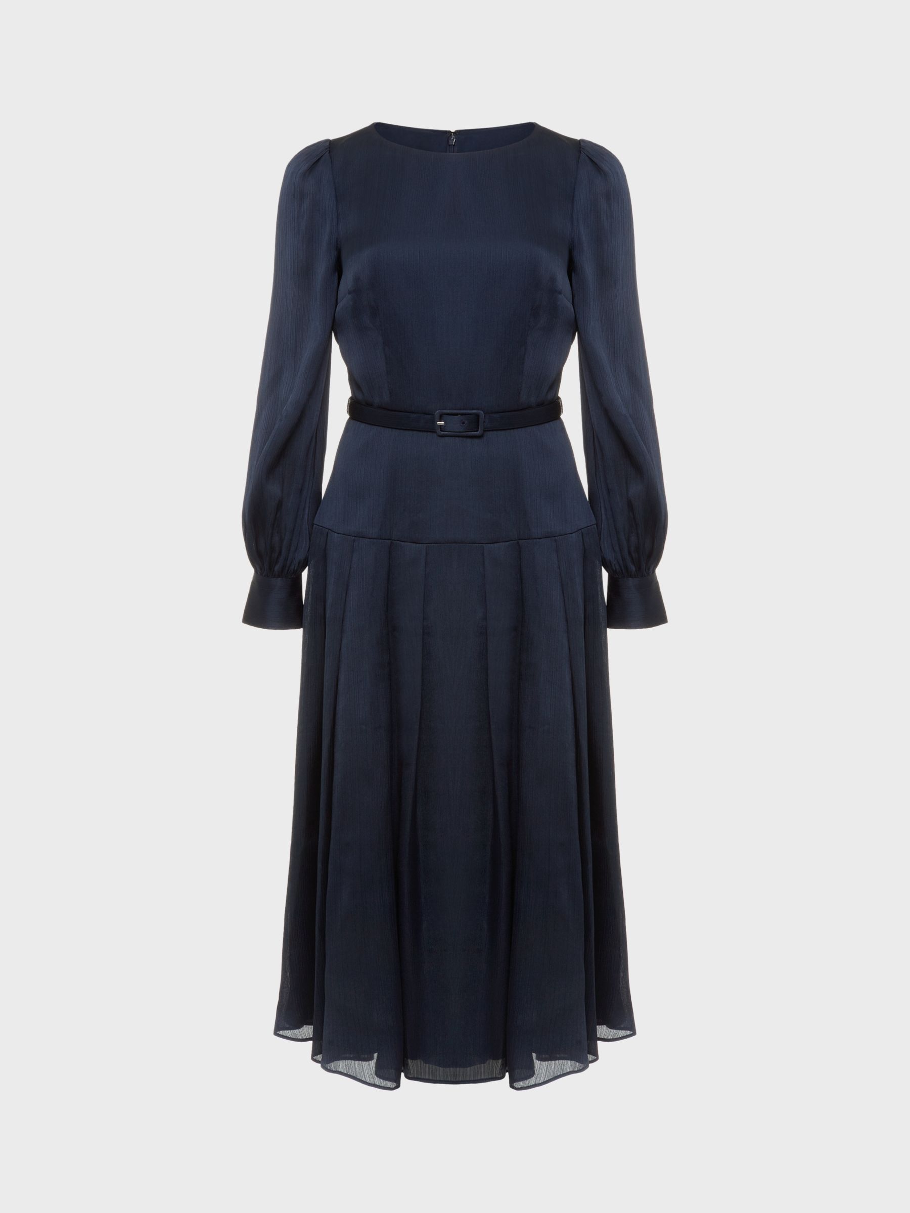 Hobbs Isabella Satin Drop Waist Midi Dress, Navy