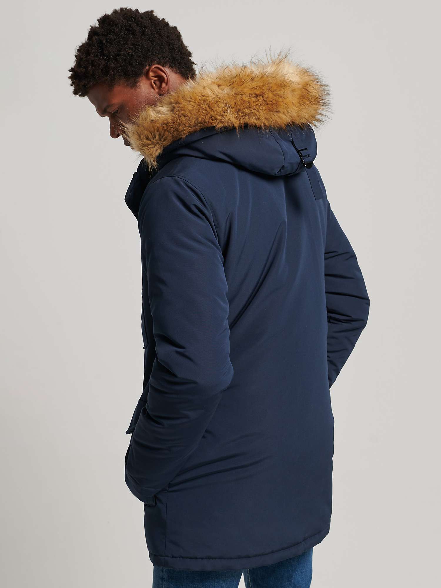 Superdry Hooded Everest Faux Fur Parka, Nordic Chrome Navy at John Lewis &  Partners