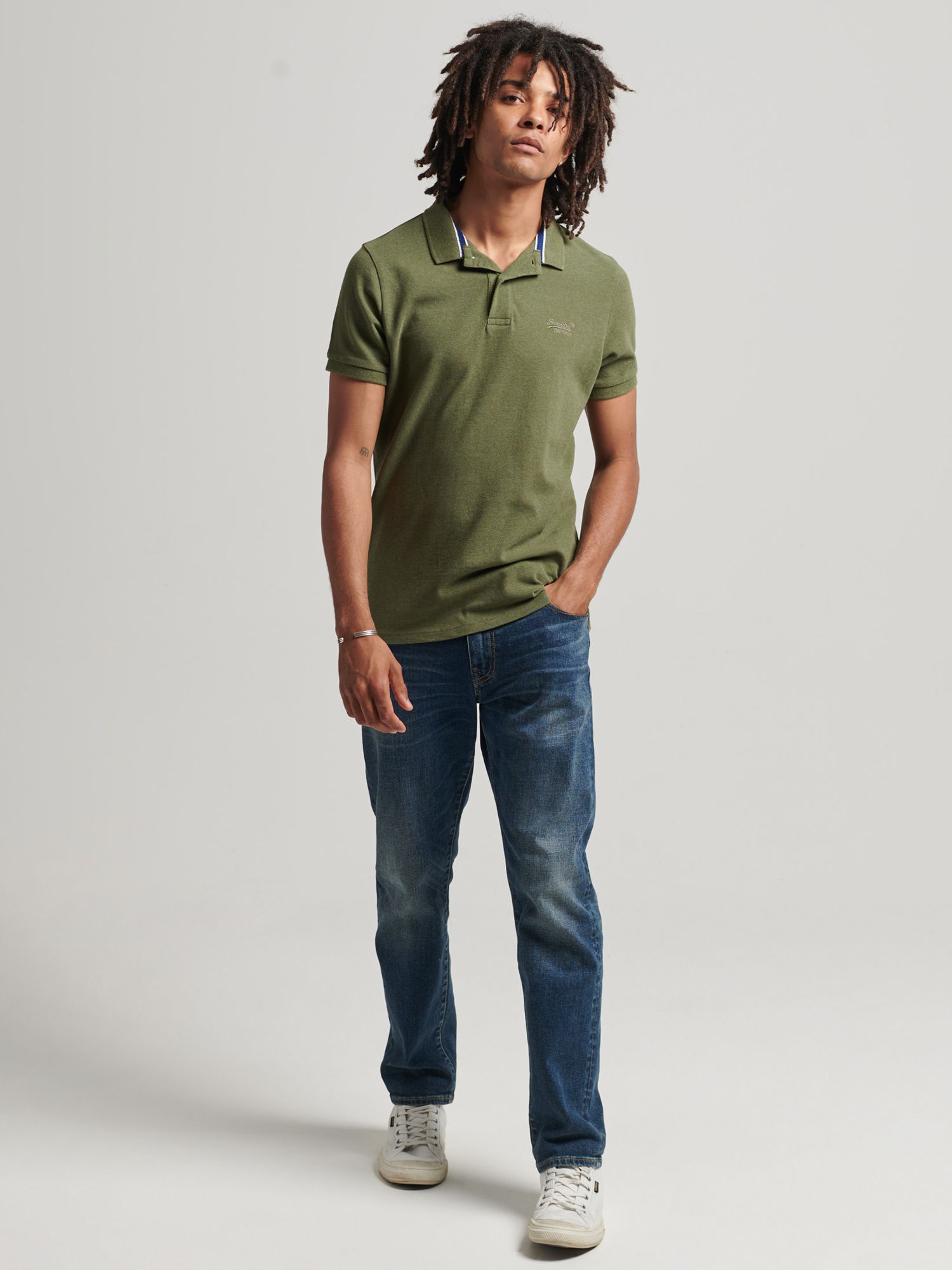 Superdry Classic Pique Polo Shirt, Thrift Olive Marl, S