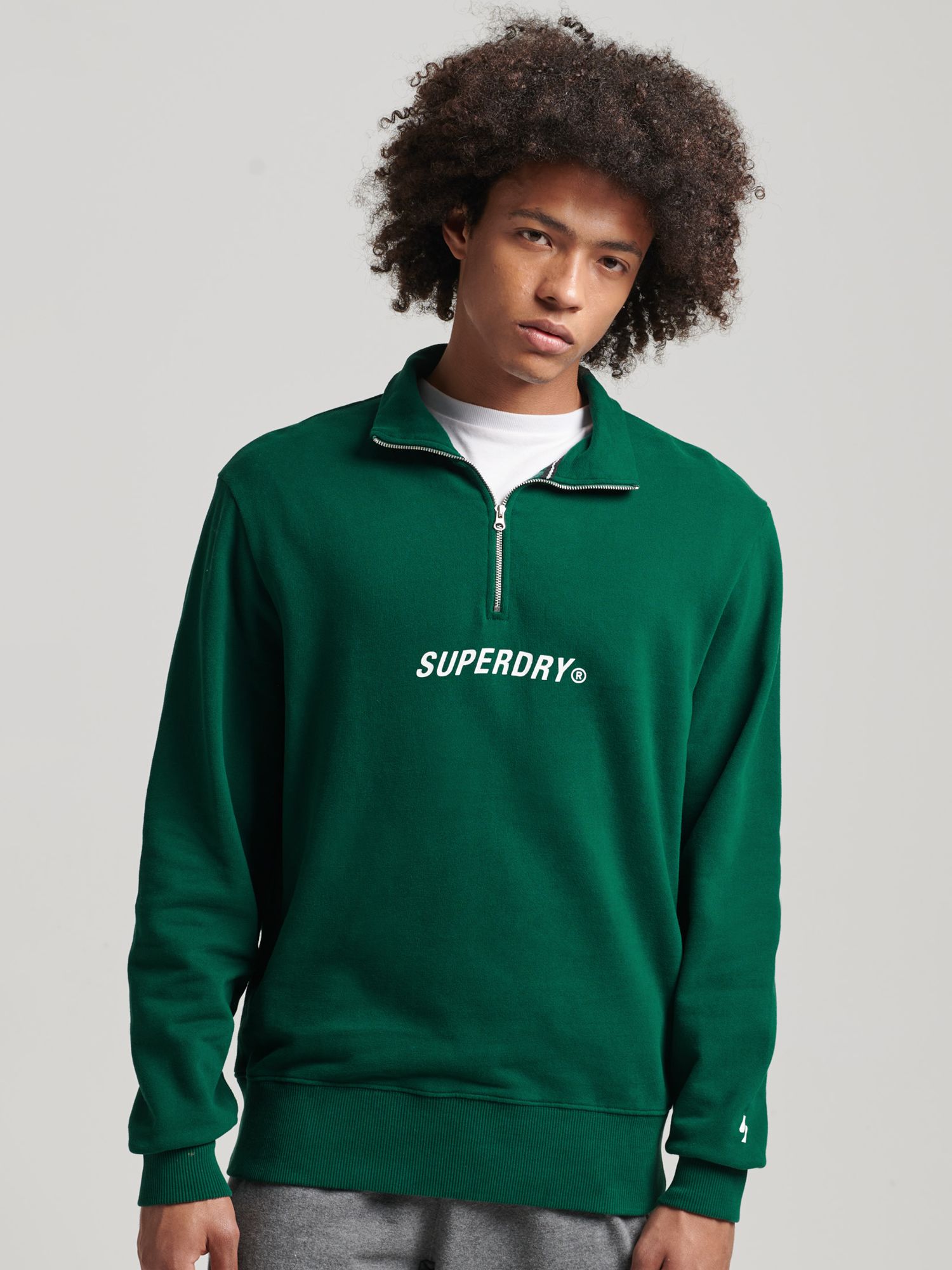 Superdry Code Core Sport Half Zip Sweatshirt, Mid Pine, S