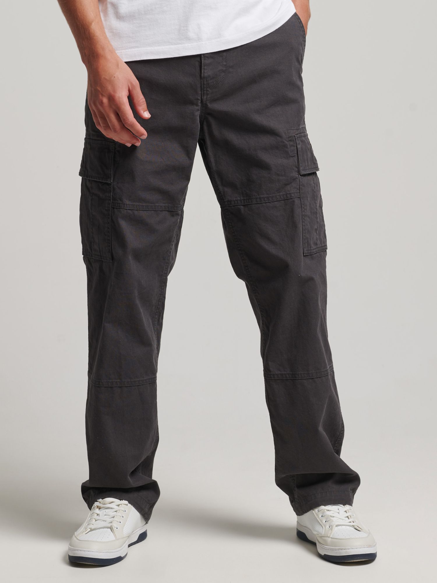 Mens - Organic Cotton Baggy Cargo Pants in Washed Black