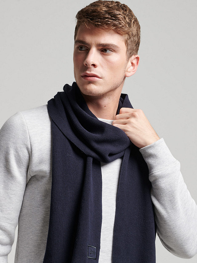 Superdry Organic Cotton Logo Scarf, Eclipse Navy Grit, One Size