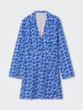 Mango Lucy Floral Linen Blend Mini Dress, Medium Blue