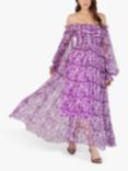 Lace & Beads Lana Floral Print Off Shoulder Maxi Dress, Lavender
