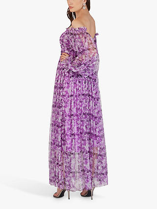 Lace & Beads Lana Floral Print Off Shoulder Maxi Dress, Lavender 