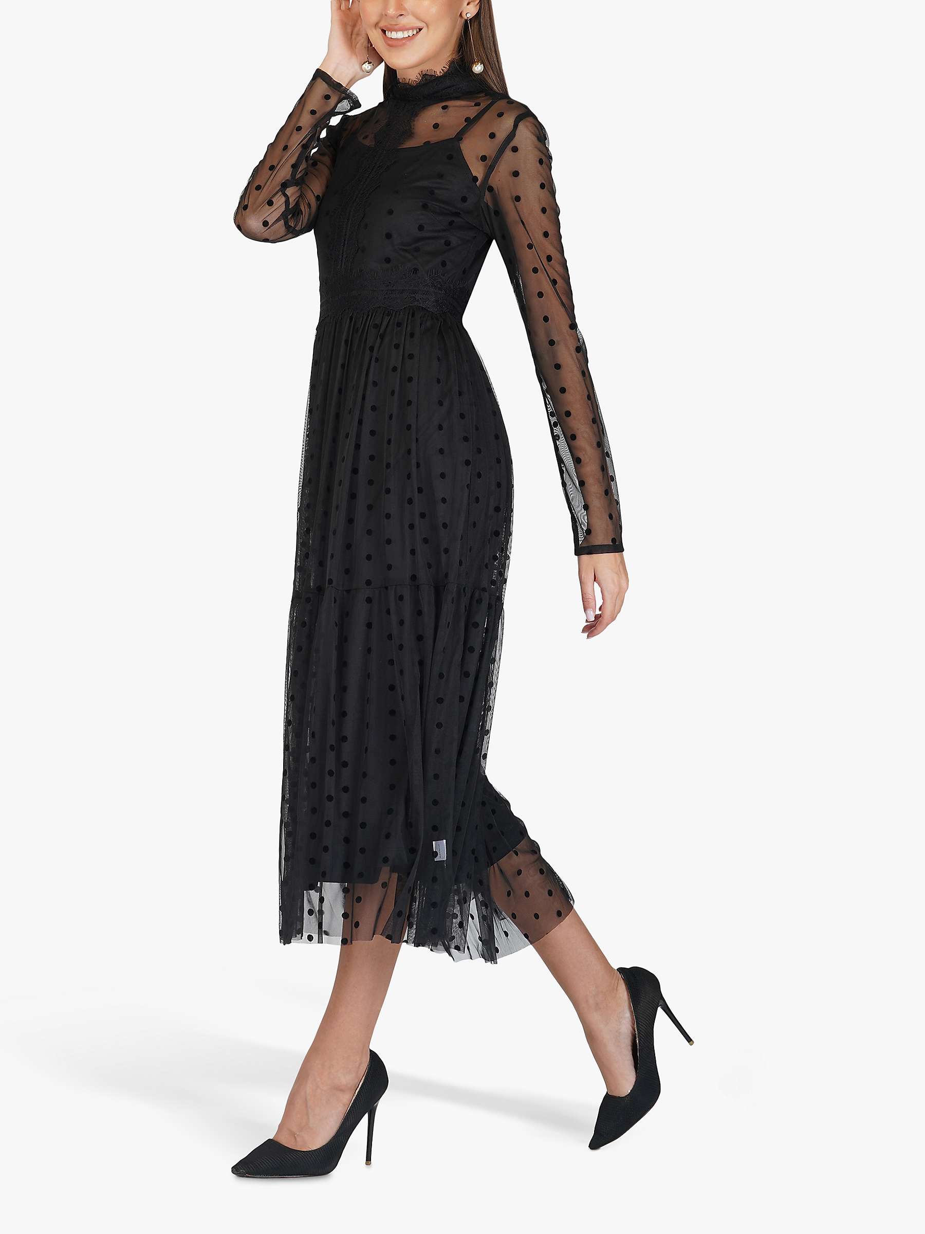 Buy Lace & Beads Roman Lola Spot Mesh Midi Dress Online at johnlewis.com